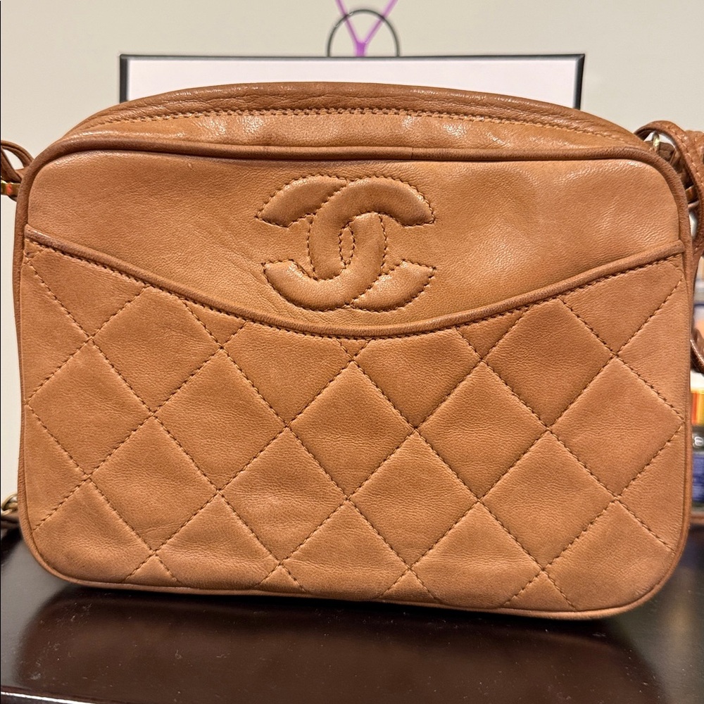 Chanel Camel Quilted Camera Bag